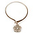 Clear Swarovski Crystal 'Flower' Pendant Hammered Collar Necklace In Burn Gold Finish - 38cm Length - view 3