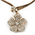 Clear Swarovski Crystal 'Flower' Pendant Hammered Collar Necklace In Burn Gold Finish - 38cm Length - view 2
