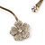 Clear Swarovski Crystal 'Flower' Pendant Hammered Collar Necklace In Burn Gold Finish - 38cm Length - view 4