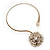 Large Dimensional Swarovski Crystal 'Flower' Pendant Collar Necklace In Burn Gold Finish - 39cm Length - view 6