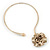 Large Dimensional Swarovski Crystal 'Flower' Pendant Collar Necklace In Burn Gold Finish - 39cm Length - view 7