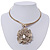 Large Dimensional Swarovski Crystal 'Flower' Pendant Collar Necklace In Burn Gold Finish - 39cm Length - view 3