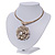 Large Dimensional Swarovski Crystal 'Flower' Pendant Collar Necklace In Burn Gold Finish - 39cm Length - view 8
