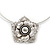 Crystal Layered Textured Rose Pendant Wire Choker Necklace In Silver Plating - 36cm Length/ 7cm Extension - view 2