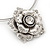 Crystal Layered Textured Rose Pendant Wire Choker Necklace In Silver Plating - 36cm Length/ 7cm Extension - view 10