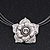 Crystal Layered Textured Rose Pendant Wire Choker Necklace In Silver Plating - 36cm Length/ 7cm Extension - view 3