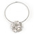 Burn Silver Tone Textured Flower Pendant Choker Necklace - 35cm Length - view 4