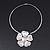 Burn Silver Tone Textured Flower Pendant Choker Necklace - 35cm Length - view 8