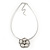 Diamante Textured 'Daisy' Pendant Wire Choker Necklace In Silver Plating - 36cm Length/ 7cm Extension - view 6