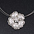 Diamante Textured 'Daisy' Pendant Wire Choker Necklace In Silver Plating - 36cm Length/ 7cm Extension