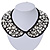 Black Fabric Jewelled Peter Pan Collar Necklace With Silk Ribbons - Adjustable