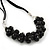 Black Cluster Glass Bead Suede Necklace In Silver Plating - 40cm Length/ 7cm Extender - view 5