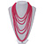 Long Layered Fuchsia Acrylic Bead Necklace In Silver Plating - 112cm Length/ 5cm Extension - view 2