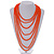 Long Layered Orange Acrylic Bead Necklace In Silver Plating - 112cm Length/ 5cm Extension - view 2