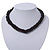 Black Glass Bead Multistrand Twisted Choker Necklace In Silver Plated Finish - 36cm Length/ 5cm Extension - view 2