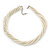 White Glass Bead Multistrand Twisted Choker Necklace In Silver Plated Finish - 36cm Length/ 5cm Extension