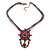 Violet/Purple Statement Diamante Charm Pendant Cord Necklace In Bronze Metal - 38cm Length/ 7cm Extension - view 2