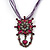 Violet/Purple Statement Diamante Charm Pendant Cord Necklace In Bronze Metal - 38cm Length/ 7cm Extension - view 3