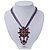 Violet/Purple Statement Diamante Charm Pendant Cord Necklace In Bronze Metal - 38cm Length/ 7cm Extension
