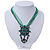 Teal Green Statement Diamante Charm Pendant Cord Necklace In Bronze Metal - 38cm Length/ 7cm Extension - view 2