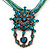 Teal Green Statement Diamante Charm Pendant Cord Necklace In Bronze Metal - 38cm Length/ 7cm Extension