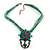 Teal Green Statement Diamante Charm Pendant Cord Necklace In Bronze Metal - 38cm Length/ 7cm Extension - view 3