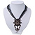 Black/Grey Statement Diamante Charm Pendant Cord Necklace In Bronze Metal - 38cm Length/ 7cm Extension - view 2