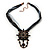 Black/Grey Statement Diamante Charm Pendant Cord Necklace In Bronze Metal - 38cm Length/ 7cm Extension - view 3
