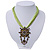 Olive/Light Green Statement Diamante Charm Pendant Cord Necklace In Bronze Metal - 38cm Length/ 7cm Extension - view 2