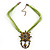 Olive/Light Green Statement Diamante Charm Pendant Cord Necklace In Bronze Metal - 38cm Length/ 7cm Extension - view 4