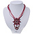 Magenta/Pink Statement Diamante Charm Pendant Cord Necklace In Bronze Metal - 38cm Length/ 7cm Extension - view 2