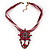 Magenta/Pink Statement Diamante Charm Pendant Cord Necklace In Bronze Metal - 38cm Length/ 7cm Extension - view 3
