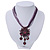 Violet/Purple Diamante Vintage Flower Pendant On Cotton Cords Necklace In Bronze Metal - 38cm Length/ 7cm Extension - view 2
