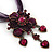 Violet/Purple Diamante Vintage Flower Pendant On Cotton Cords Necklace In Bronze Metal - 38cm Length/ 7cm Extension - view 3