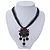 Black/ Grey Diamante Vintage Flower Pendant On Cotton Cords Necklace In Bronze Metal - 38cm Length/ 7cm Extension - view 3