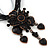 Black/ Grey Diamante Vintage Flower Pendant On Cotton Cords Necklace In Bronze Metal - 38cm Length/ 7cm Extension - view 4