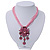 Fuchsia/ Pink Diamante Vintage Flower Pendant On Cotton Cords Necklace In Bronze Metal - 38cm Length/ 7cm Extension - view 2