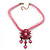 Fuchsia/ Pink Diamante Vintage Flower Pendant On Cotton Cords Necklace In Bronze Metal - 38cm Length/ 7cm Extension - view 3