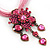 Fuchsia/ Pink Diamante Vintage Flower Pendant On Cotton Cords Necklace In Bronze Metal - 38cm Length/ 7cm Extension - view 4
