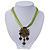 Olive Green Diamante Vintage Flower Pendant On Cotton Cords Necklace In Bronze Metal - 38cm Length/ 7cm Extension - view 2