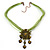 Olive Green Diamante Vintage Flower Pendant On Cotton Cords Necklace In Bronze Metal - 38cm Length/ 7cm Extension - view 3