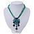 Teal Green Diamante Vintage Flower Pendant On Cotton Cords Necklace In Bronze Metal - 38cm Length/ 7cm Extension - view 2