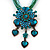 Teal Green Diamante Vintage Flower Pendant On Cotton Cords Necklace In Bronze Metal - 38cm Length/ 7cm Extension