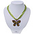 Olive/Mint Green Diamante 'Butterfly' Cotton Cord Pendant Necklace In Bronze Metal - 38cm Length/ 8cm Extension - view 2
