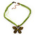 Olive/Mint Green Diamante 'Butterfly' Cotton Cord Pendant Necklace In Bronze Metal - 38cm Length/ 8cm Extension - view 4