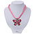 Baby Pink/ Deep Pink Diamante 'Butterfly' Cotton Cord Pendant Necklace In Bronze Metal - 38cm Length/ 8cm Extension - view 2