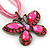 Baby Pink/ Deep Pink Diamante 'Butterfly' Cotton Cord Pendant Necklace In Bronze Metal - 38cm Length/ 8cm Extension - view 3