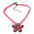 Baby Pink/ Deep Pink Diamante 'Butterfly' Cotton Cord Pendant Necklace In Bronze Metal - 38cm Length/ 8cm Extension - view 4