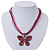 Pink/Magenta Diamante 'Butterfly' Cotton Cord Pendant Necklace In Bronze Metal - 38cm Length/ 8cm Extension - view 2