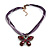 Violet/Deep Purple Diamante 'Butterfly' Cotton Cord Pendant Necklace In Bronze Metal - 38cm Length/ 8cm Extension - view 2